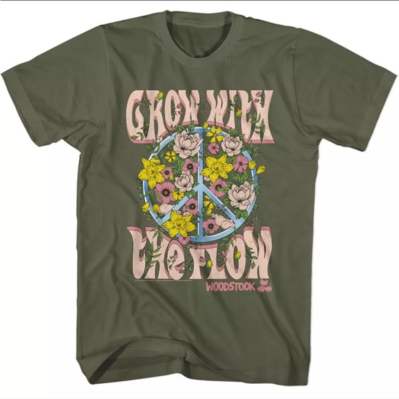 Tops - Woodstock Peace Sign Grow With The Flow Flowers Graphic T-Shirt/Tee| Unisex| NEW
